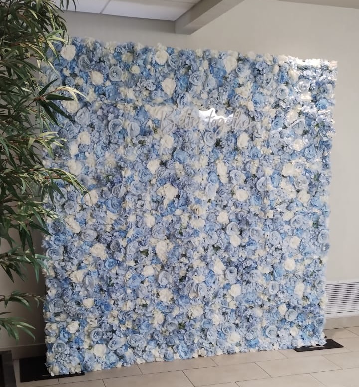 Baby Blue with white flower wall